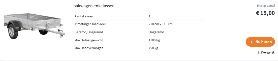 Product reserveren in de Dotrental demo